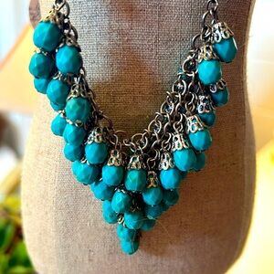 Vintage turquoise beaded necklace ~ beads have silver filigree caps